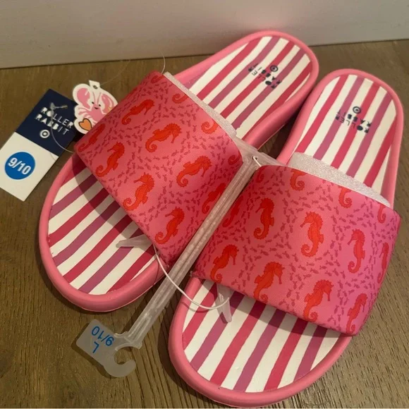 NWT Roller Rabbit Target Adult Seahorse Multi Stripe Pink Slide Sandals- 9/10 - Picture 1 of 3